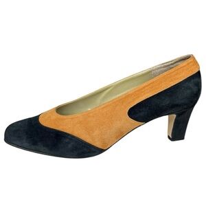 Vintage Two-Tone Suede Pumps Tan & Black Women’s 8.5 Made in Spain Elegant Pumps